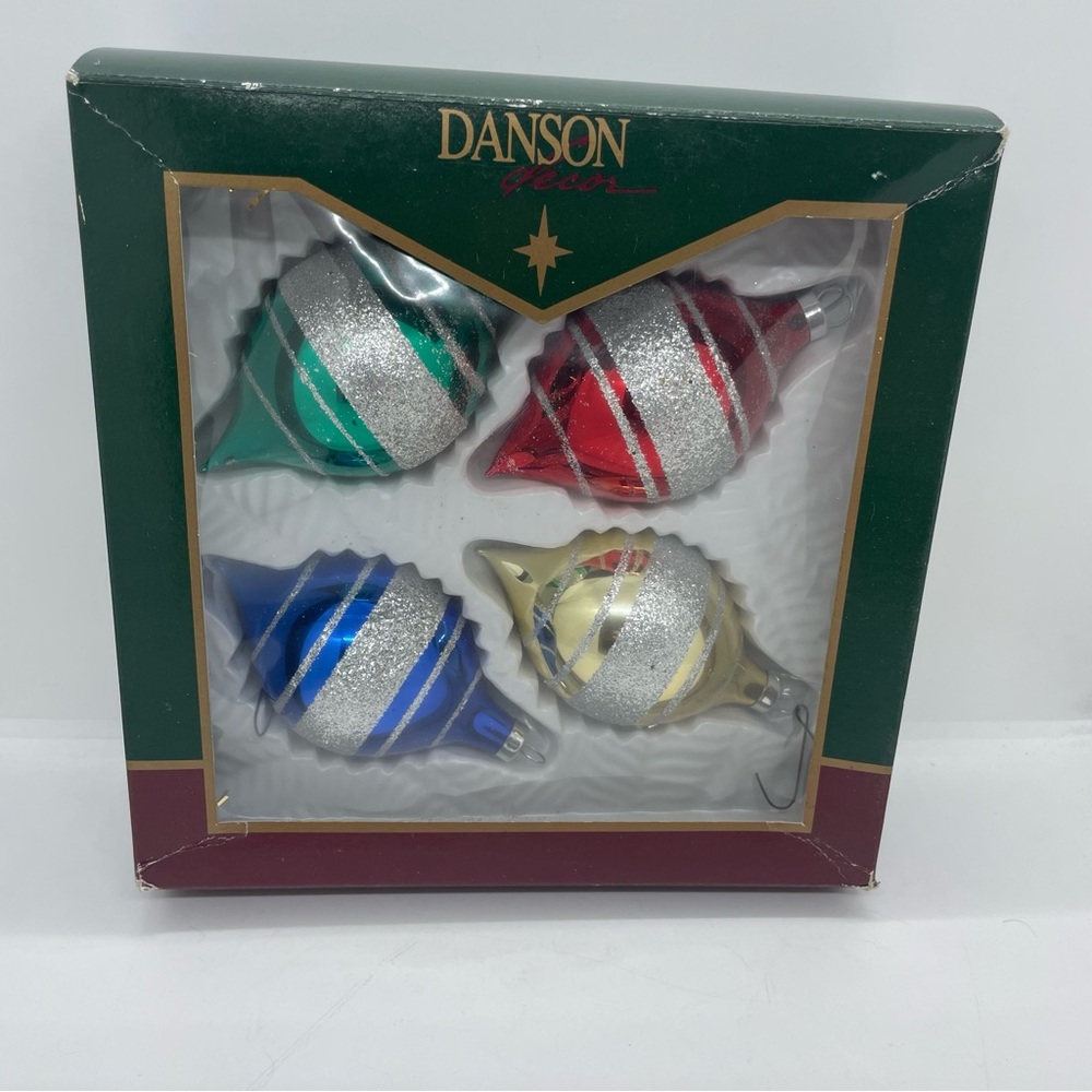 Glitter Holiday Ornament Set - Red, Green, Blue, Silver